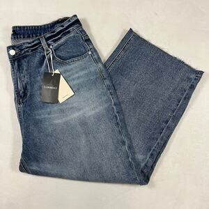 Flamingals Women's high-rise wide leg crop denim jeans NWT